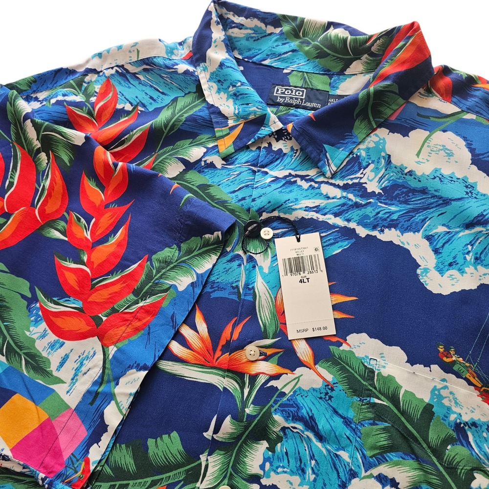 NWT‎ Polo Ralph Lauren 4XLT Hawaiian Camp Shirt Short Sleeve 100% Viscose